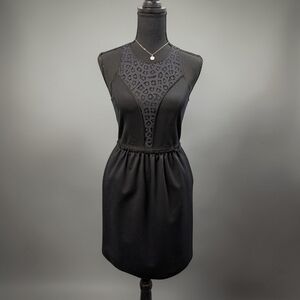 Rebecca Taylor Romantic Black Lace Panel Fit & Flare Dress Sleeveless Cocktail 0